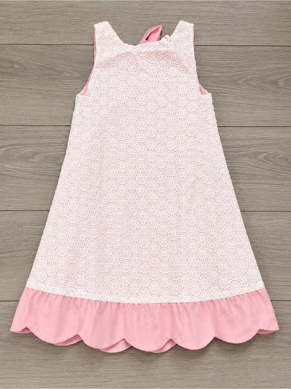 Chantilly Place Girls Eyelet Dress Sz 6 White Pink Sleeveless Easter Party Dress